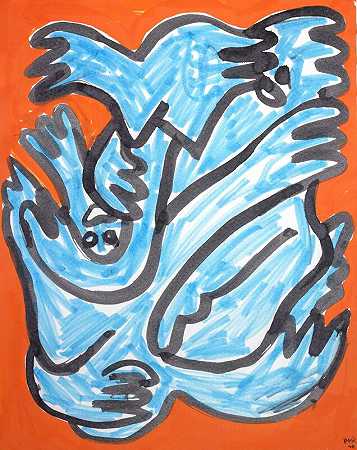 挠痒（蓝色、黑色和橙色）（2021年） by Peter Puklus