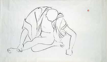 北京卷轴画作：《叶九宗》（长袍人，盘腿坐，握拳）（1930） by Isamu Noguchi
