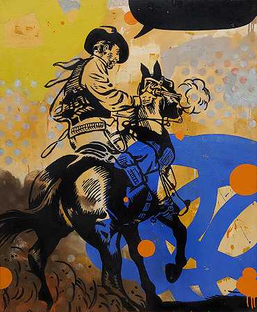 \\《猪背上的午夜决战》《油画、喷漆和珐琅画布46×38》（2013） by Matt Straub