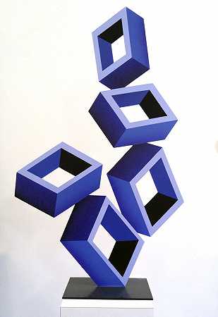 5个蓝色盒子幻觉雕塑（2021年） by Daniel Sanseviero