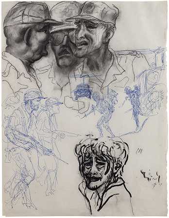 没有你́图洛（乔治·巴顿、道格拉斯·麦克阿瑟和伯纳德·蒙哥马利）二战系列（约1970年） by Antonio Berni