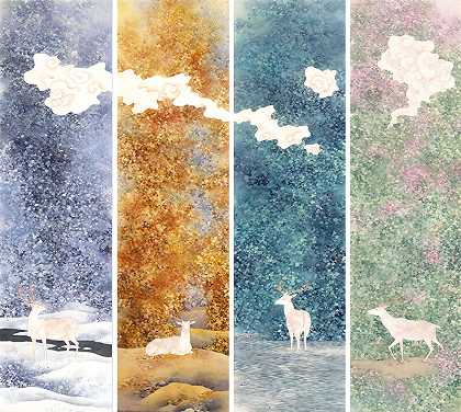 《四季鹿》|梦幻童话|纸上水墨画（2014） by Chan Keng Tin 陳鏡田