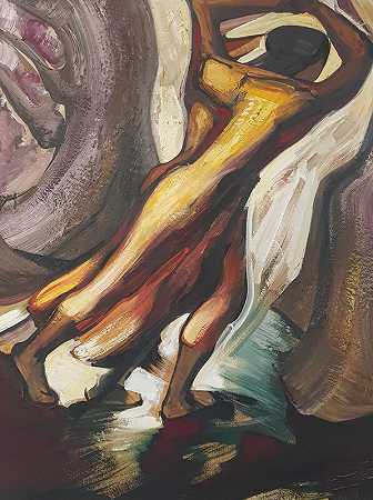\\“两个女人在移动”库埃纳瓦卡壁画细节（1965年） by David Alfaro Siqueiros