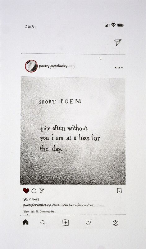《封锁笔记：短诗》（Sonia Sanchez通过@PoetrysNotaluxe在《短诗》之后）（2021年） by Phoebe Boswell