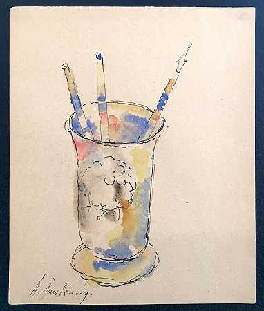 三根羽毛的杯子（约1929年） by Alexej von Jawlensky