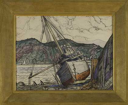 加斯佩的船（约1938年） by Marc-Aurèle Fortin