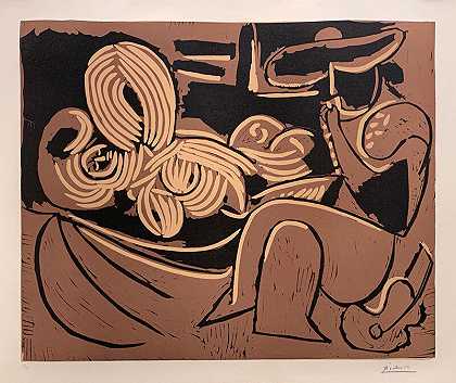 躺在地上的女人和拿着吉他的男人（1959） by Pablo Picasso