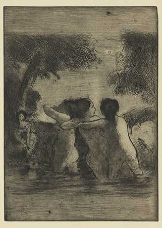 四个浴缸（1895年） by Camille Pissarro