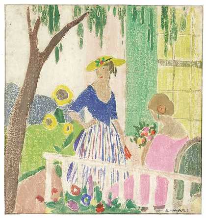 在花园里。（约1916年） by Ethel Mars