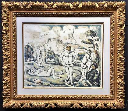 游泳池（大木板）（浴缸，大木板）。（约1896-1998年） by Paul Cézanne
