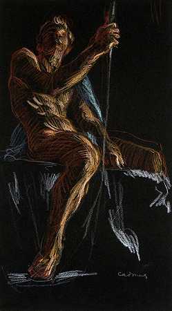男性裸体坐姿（约1970年） by Paul Cadmus