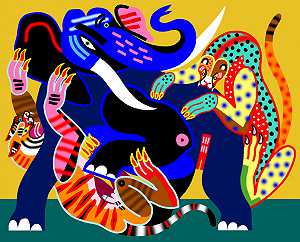 乌娜·埃莱芬塔·多斯费利诺斯（一头大象和两只猫）（2020年） by Albert Madaula