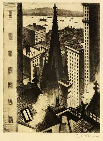 纽约神庙（1919年） by Christopher Richard Wynne Nevinson