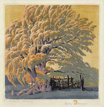 冬季畜栏。（约1940年） by Gustave Baumann