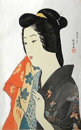 手巾女人（约1921年） by Goyo Hashiguchi