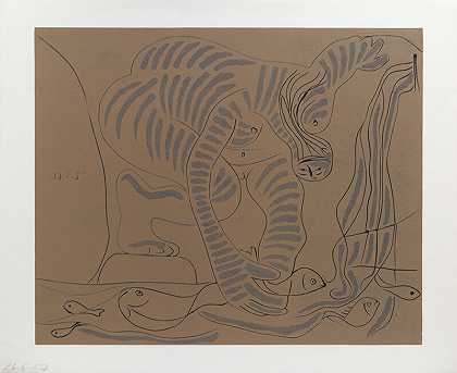 裸体女性手工捕捞鳟鱼（1962-63） by Pablo Picasso