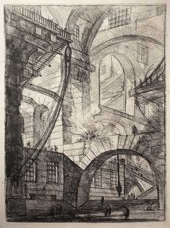 拱门透景观，带着冒烟的火——第一州（1749年） by Giovanni Battista Piranesi