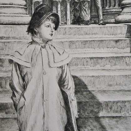 “伦敦国家美术馆门廊（W.40）”（1878年） by James Jacques-Joseph Tissot