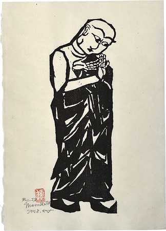 释迦牟尼的两位菩萨和十位大弟子：阿难，记忆和学习大师（1958年） by Shiko Munakata