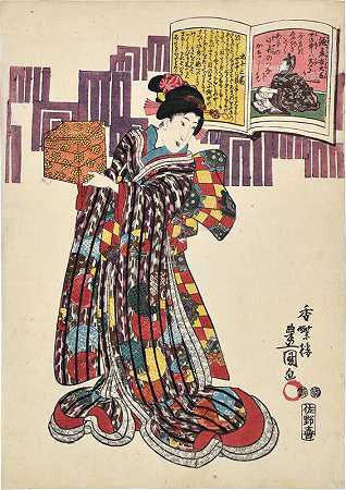 《一百位诗人的一百首诗画报评论：第93号，镰仓右翼大臣（1847） by Utagawa Toyokuni III (Utagawa Kunisada)