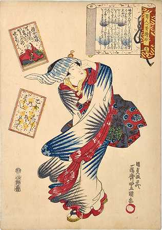 《一百位诗人的一百首诗的画报评论：Sojo Henjo的诗》，第12期（约1844-1847年） by Utagawa Toyokuni III (Utagawa Kunisada)