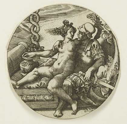 床上的维纳斯和火星（约1540年） by Giovanni Battista Scultori