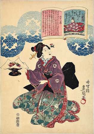 《一百位诗人的一百首诗的画报评论：第68号，Sanjo in（1845） by Utagawa Toyokuni III (Utagawa Kunisada)