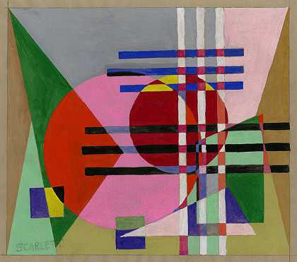 无标题，带圆圈的几何抽象（约1940年） by Rolph Scarlett