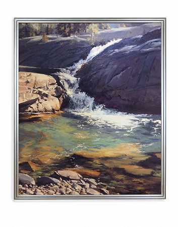 高山瀑布（瀑布、河流、河岩、蓝色）（2020年） by Kate Starling