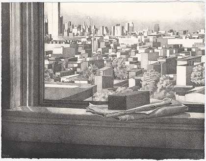 霍博肯和曼哈顿的静物画（1975年） by Catherine Murphy