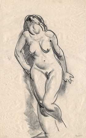 裸体研究，女性仰视（1923-1924） by George Bellows