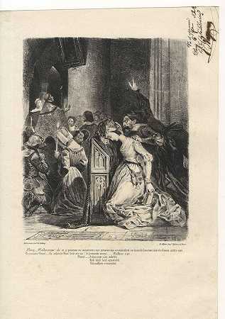 玛格丽特在教堂-格雷琴在教堂（1825-1827） by Eugène Delacroix