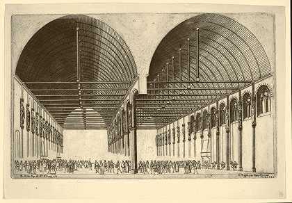 巴黎前司法宫的失落大厅。在J.Androuet Ducerceau（1855）之后 by Charles Meryon