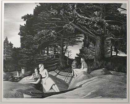 野餐——缅因州克莱德港（1938年） by Stow Wengenroth