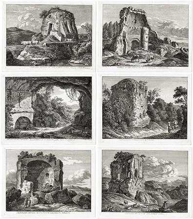 意大利的六个景观与坟墓的废墟-迪尔罗米森·格拉姆勒-罗马坟墓（1792年） by Johann Christian Reinhart