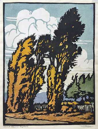 风吹杨树（约1915年） by William S. Rice