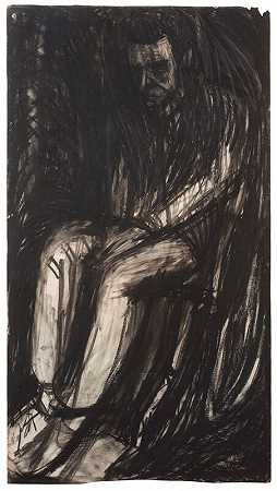 青年男子坐像（1961） by Leon Kossoff