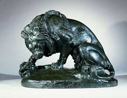 狮子和蛇（约1833年） by Antoine-Louis Barye
