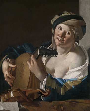 弹奏琵琶的女子（1620-1624） by Dirck van Baburen