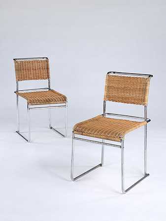 B5型-一对镀铬管状钢和柳条椅（约1940年） by Marcel Breuer