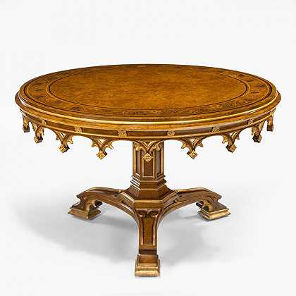 温莎城堡哥特式复兴橡木中心桌（约1828年） by A.W.N. Pugin