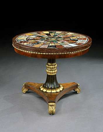 一张丽晶红木雕刻镀金的中央桌子，上面是SPECIMAN大理石（约1810年） by Unknown