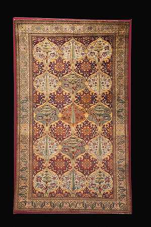 精美的丝绸费拉根地毯（约1870年） by Unknown Persian
