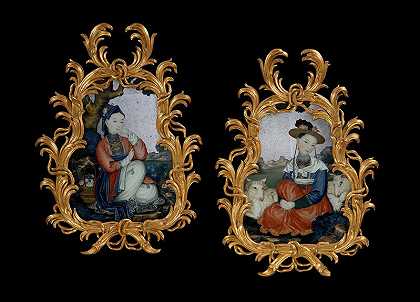 一对中国风格的反面玻璃画中国画派（约18世纪） by Unknown