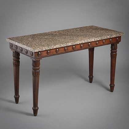 精美的摄政晚期橡木边桌，带有原始阿斯旺花岗岩台面（约1820年） by English, 19th Century