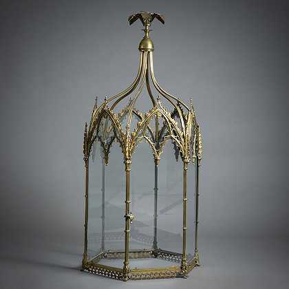 一盏精致的摄政时期上漆的黄铜哥特式灯笼。（约1820年） by English, 19th Century