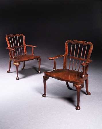 一对乔治二世的红木厅扶手椅（约1750年） by Unknown
