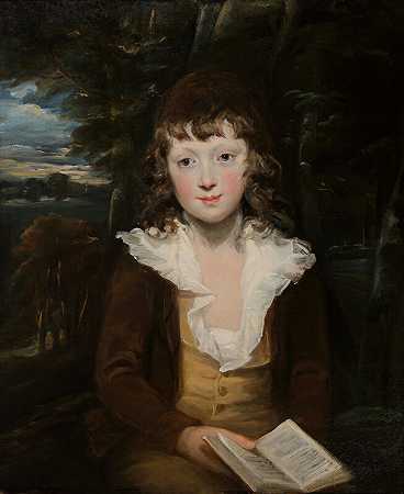 一个拿着书的小男孩的肖像 by Sir William Beechey