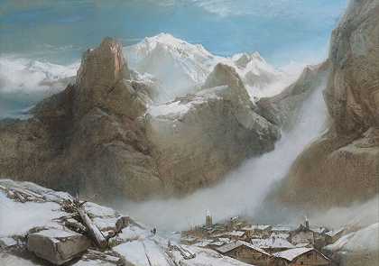 Courmayeur的勃朗峰（约1849年） by Henry Bright