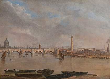 泰晤士河景观（约1826-1836年） by English School 19th century